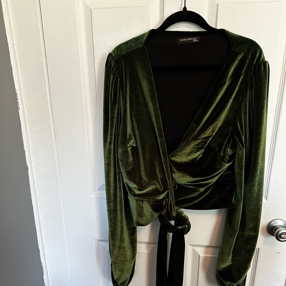 Pinup Couture Green Velvet Wrap Blouse